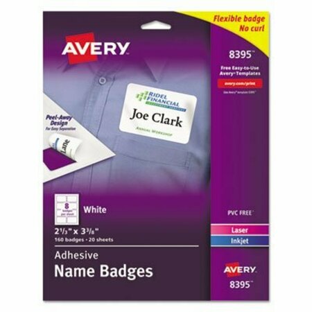 AVERY DENNISON Avery, FLEXIBLE ADHESIVE NAME BADGE LABELS, 3.38 X 2.33, WHITE, 160PK 8395